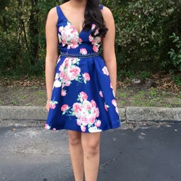 Sherri Hill Blue Floral Dress - Picture 4 of 4